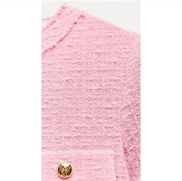 ZARA TEXTURED TWEED DRESS PINK Size M - Picture 14 of 15